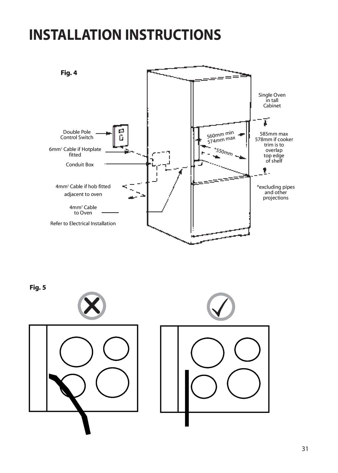 Hotpoint BS42 BS52 manual 550mm 