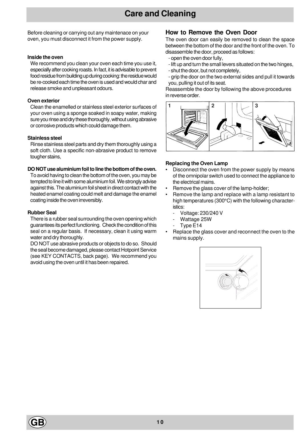 Hotpoint BS43, BS53 manual Care and Cleaning 