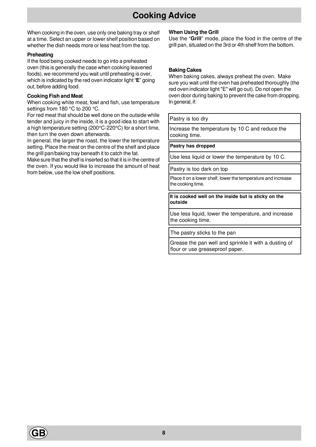 Hotpoint BS43, BS53 manual Cooking Advice 