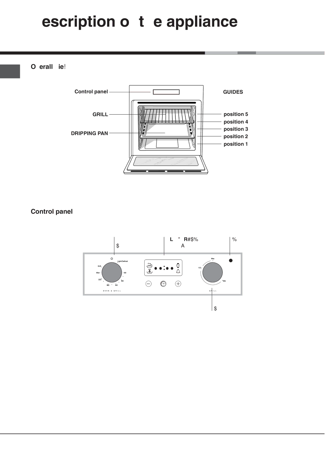 Hotpoint BS43K/1, BS43B/1, BS43W/1 manual Description of the appliance, Overall view, Control panel 