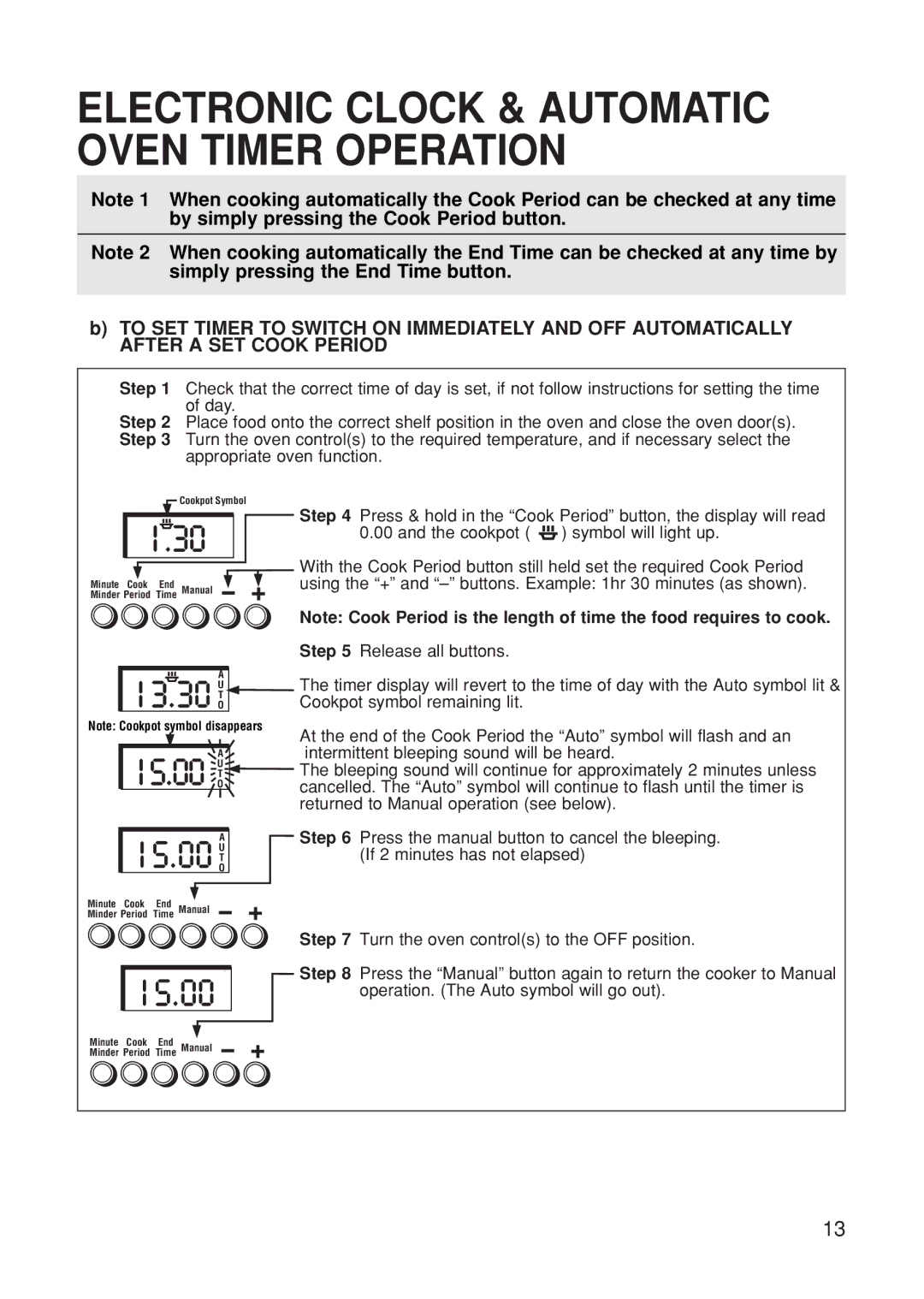 Hotpoint BS61 MK2 manual Cookpot Symbol Minute Cook End Minder Period Time Manual 