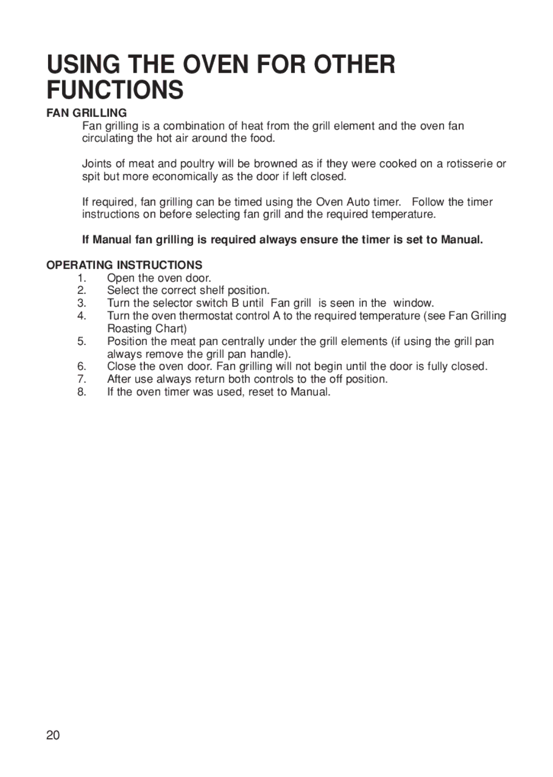 Hotpoint BS61 MK2 manual FAN Grilling 