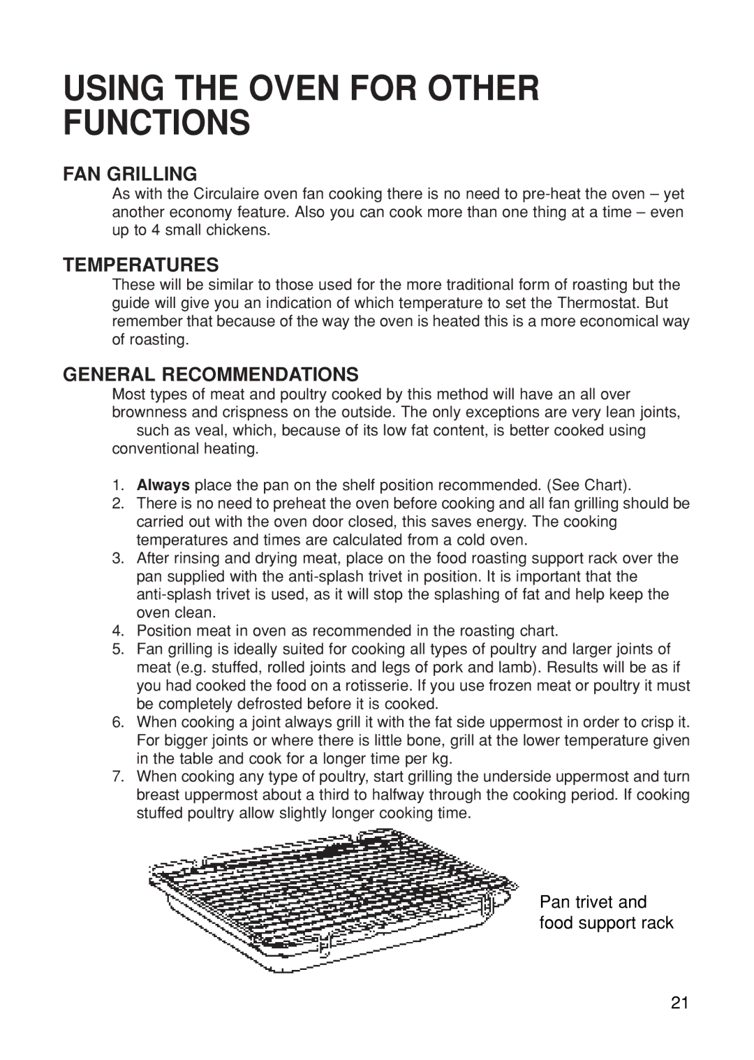 Hotpoint BS61 MK2 manual FAN Grilling, Temperatures, General Recommendations 