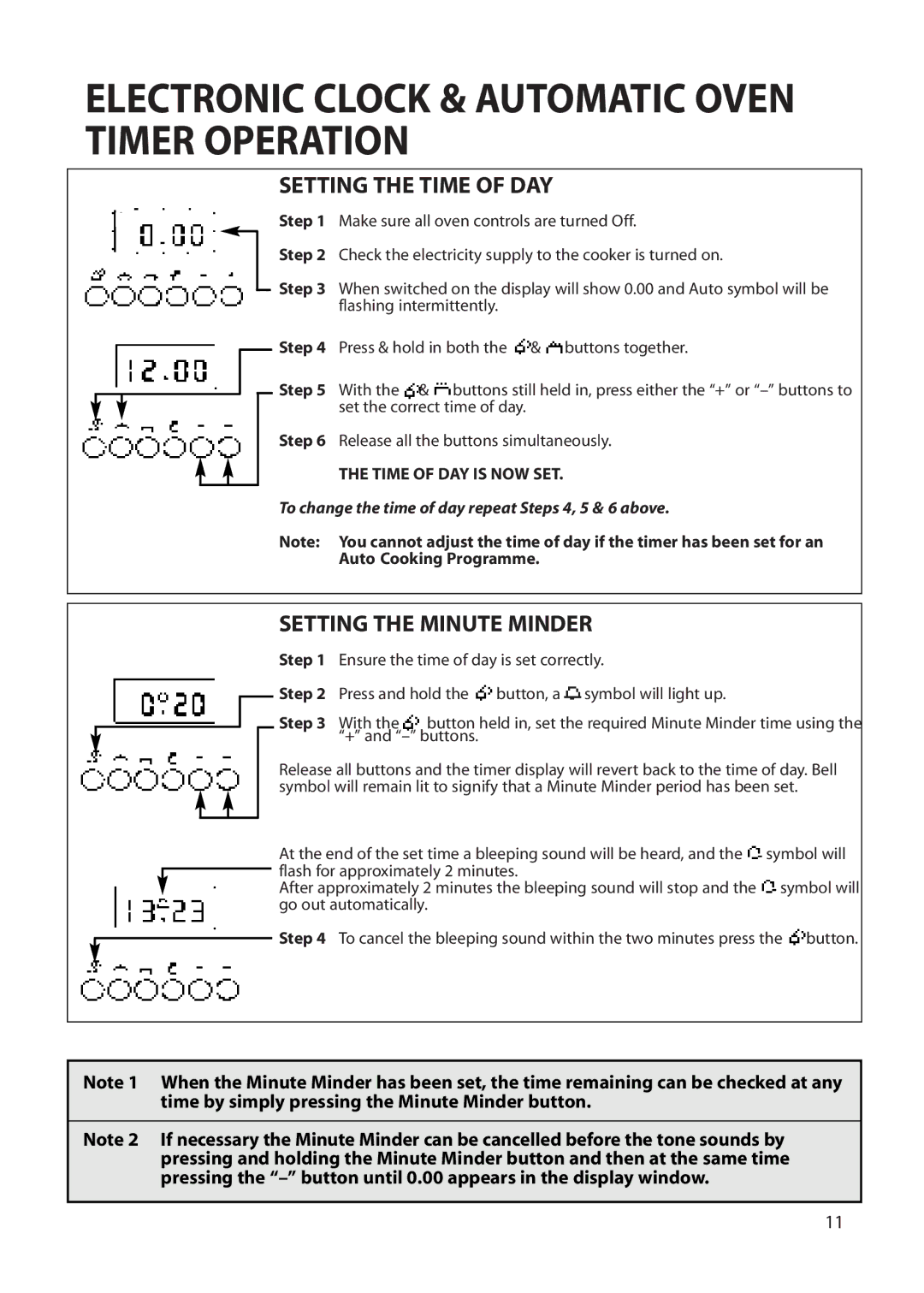 Hotpoint BS62, BS72 manual Setting the Time of DAY, Setting the Minute Minder 