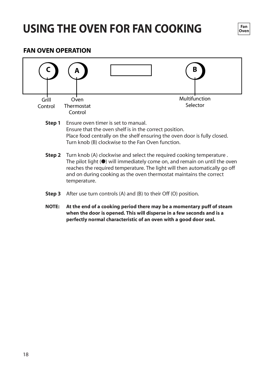 Hotpoint BS72, BS62 manual FAN Oven Operation, Grill, Multifunction, Control 