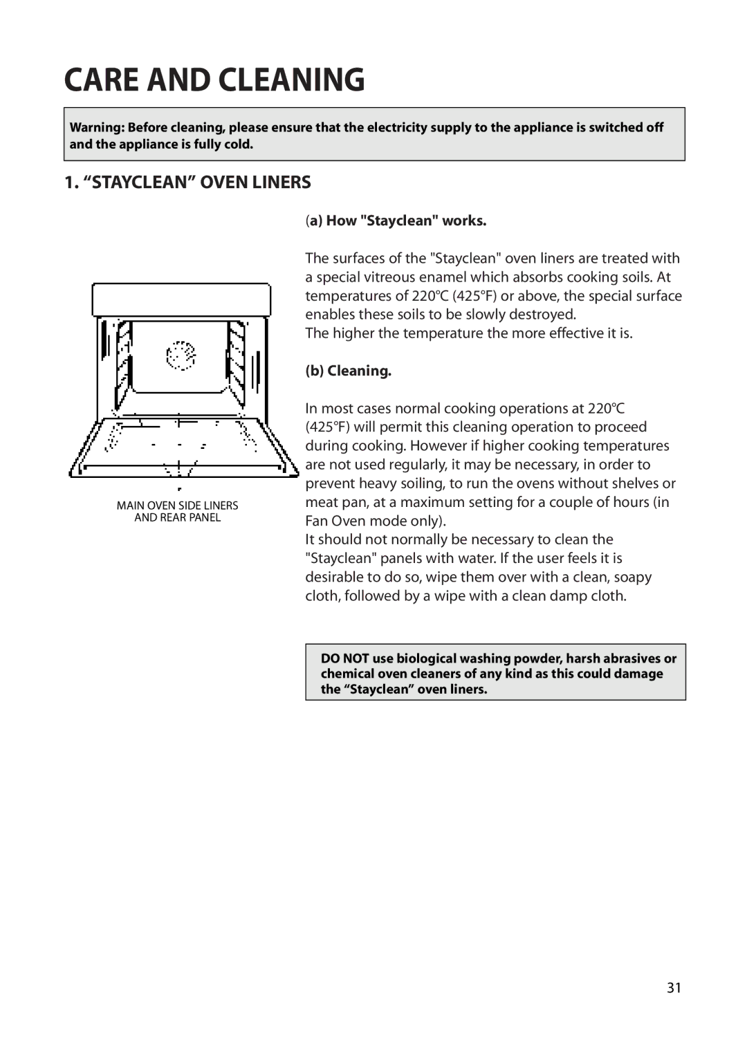 Hotpoint BS62, BS72 manual Care and Cleaning, Stayclean Oven Liners, How Stayclean works 