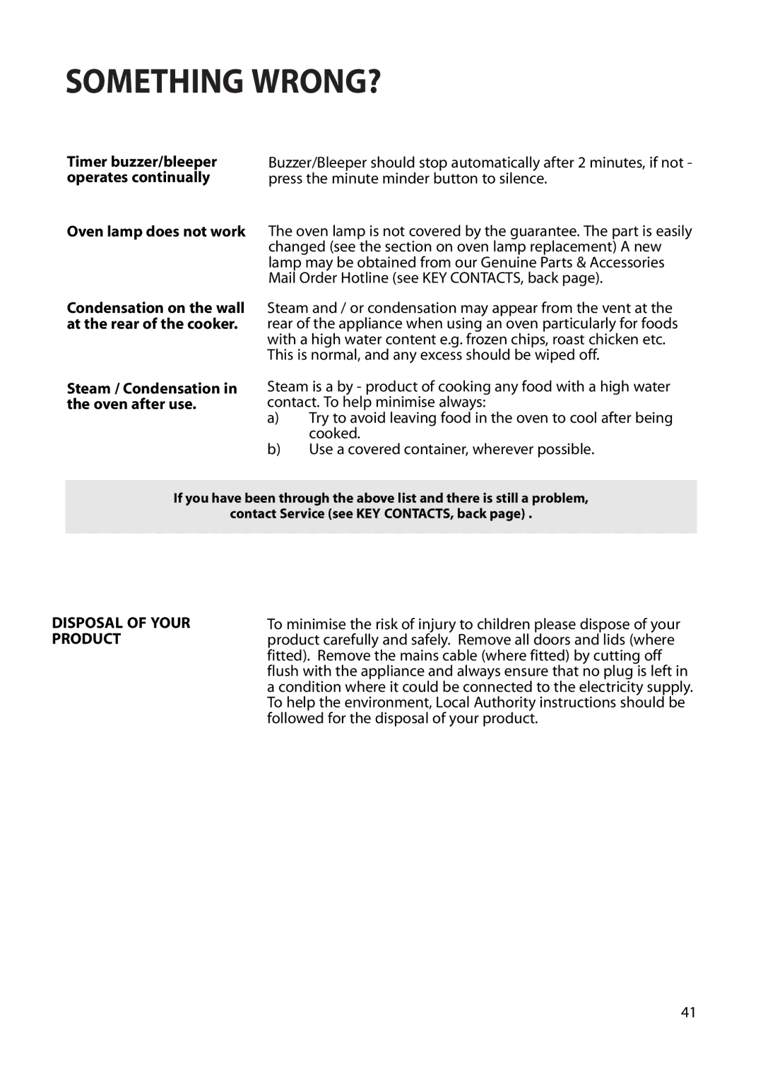 Hotpoint BS62, BS72 manual Oven lamp does not work, Steam / Condensation in the oven after use 