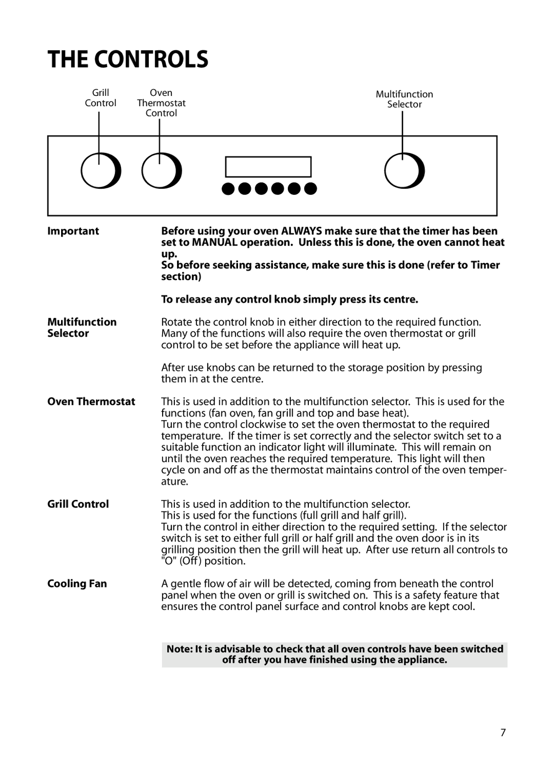 Hotpoint BS62, BS72 manual Controls 