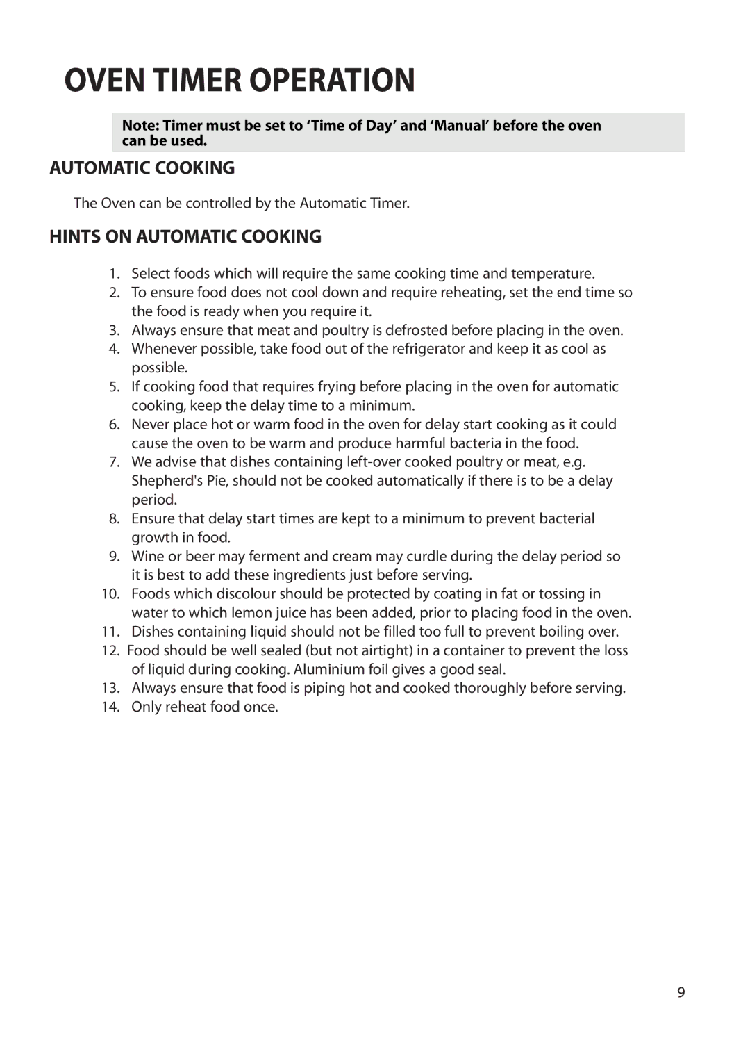 Hotpoint BS62, BS72 Oven Timer Operation, Hints on Automatic Cooking, Oven can be controlled by the Automatic Timer 