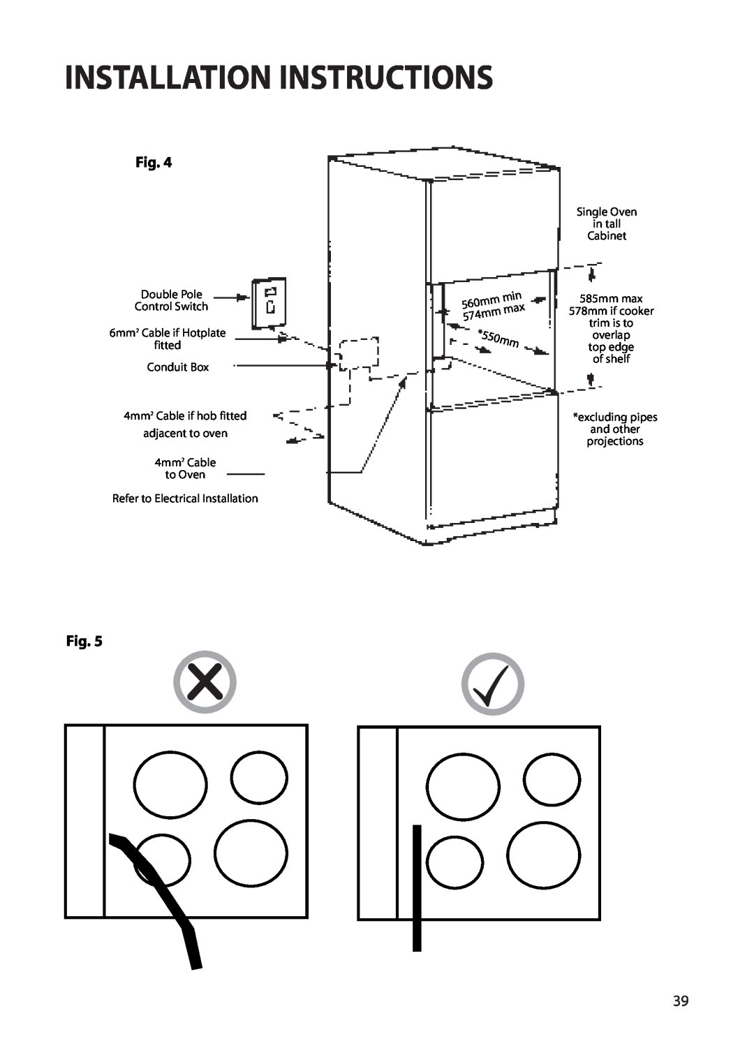 Hotpoint BS62, BS72 manual Installation Instructions, 550mm, 574mm 