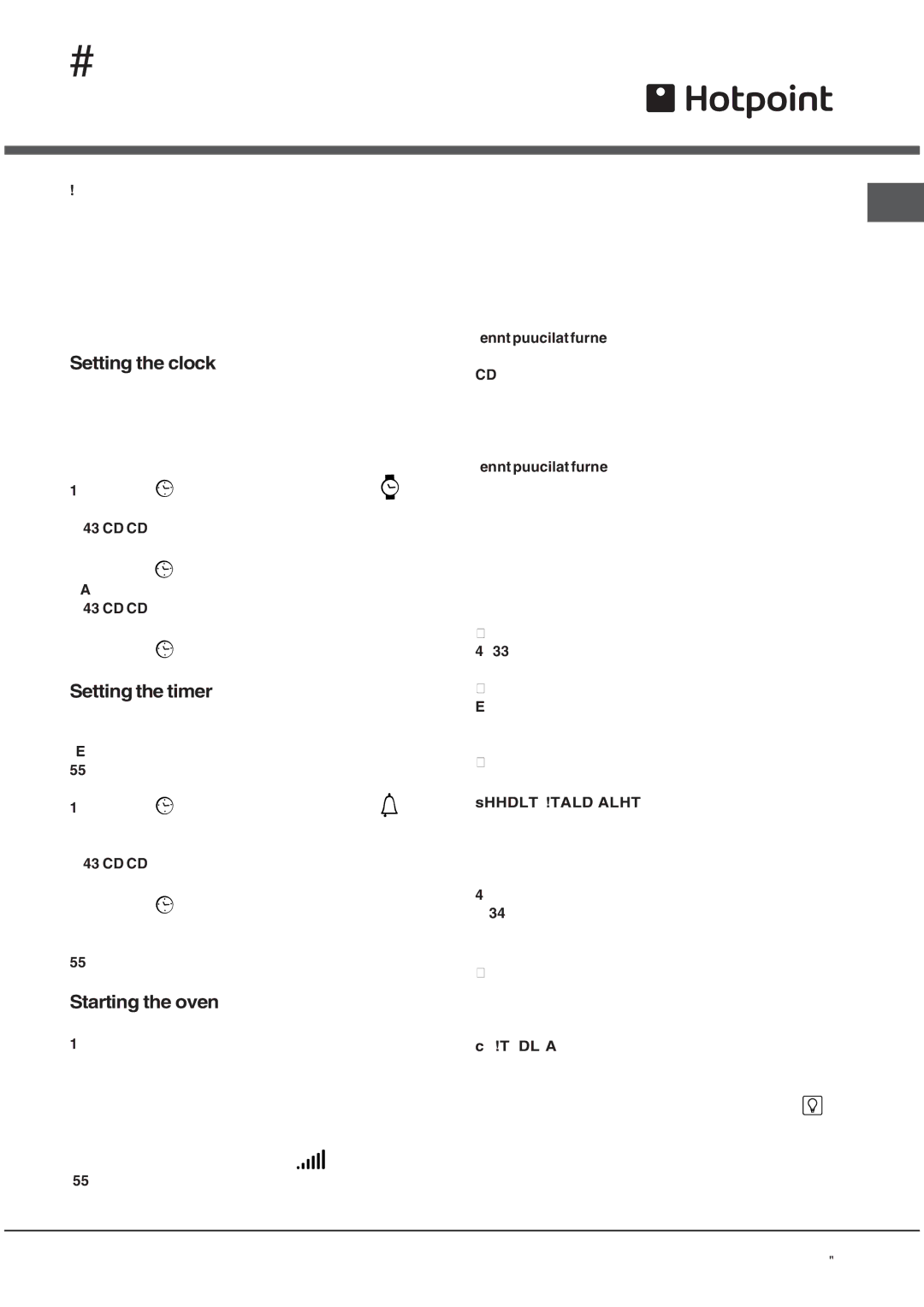 Hotpoint BS89EK, BS89EX manual Start-up and use, Setting the clock, Setting the timer, Starting the oven 