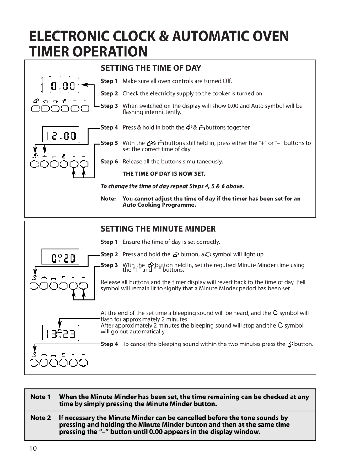 Hotpoint BU62 BU65 manual Setting the Time of DAY, Setting the Minute Minder 