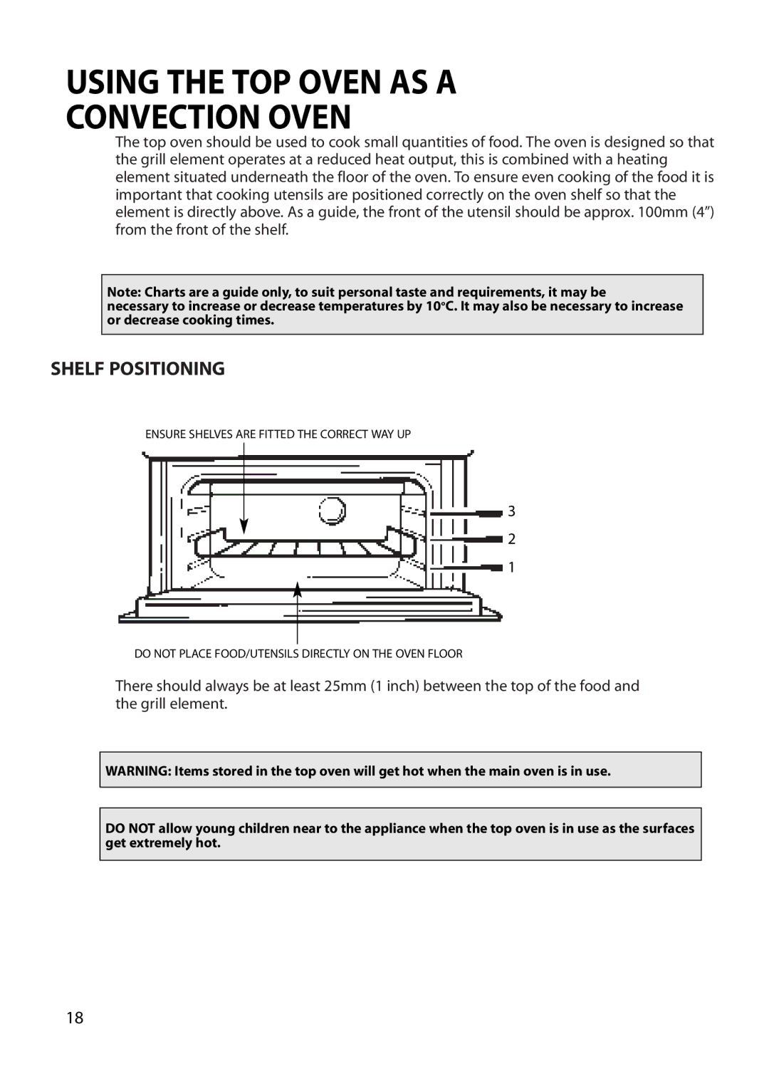 Hotpoint BU62 BU65 manual Using the TOP Oven AS a Convection Oven, Shelf Positioning 