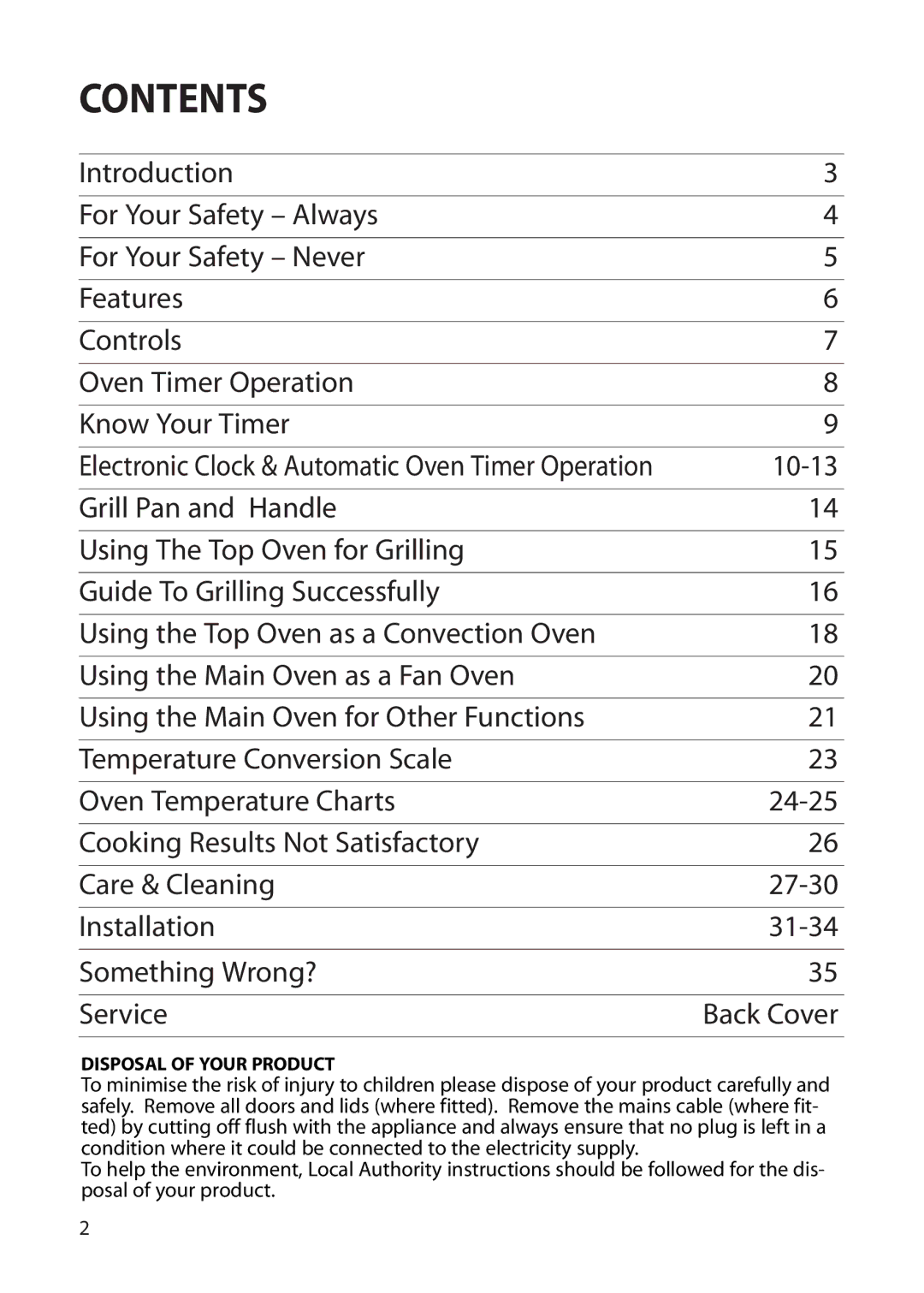 Hotpoint BU62 BU65 manual Contents 