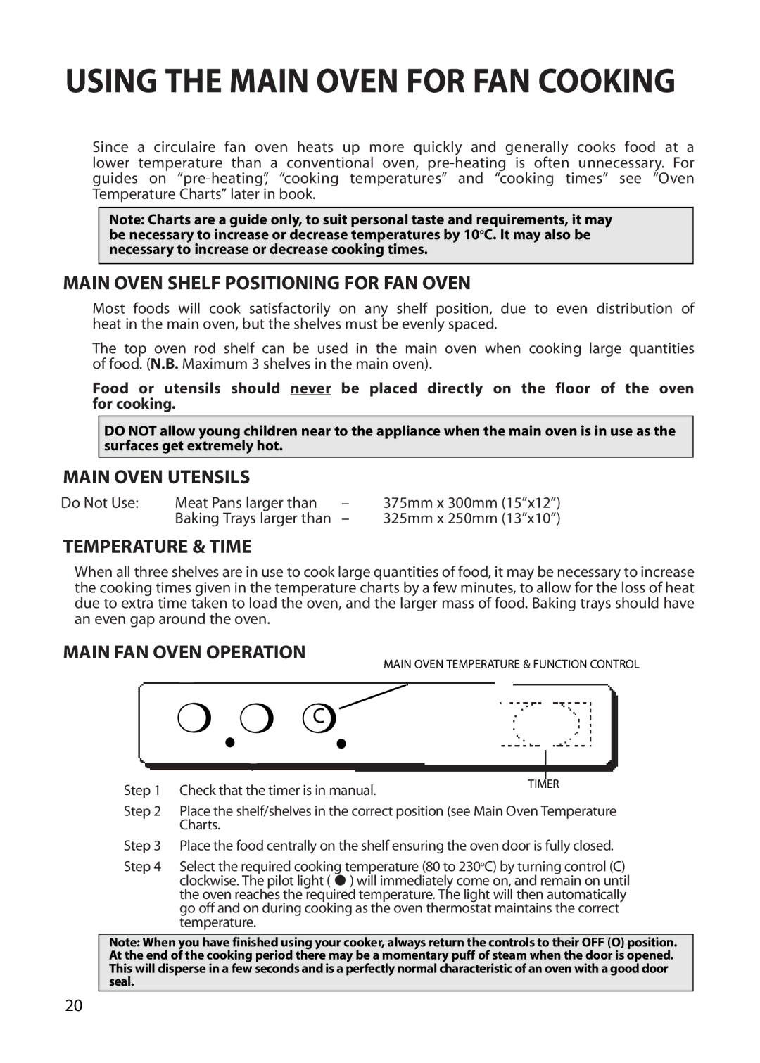 Hotpoint BU62 BU65 manual Main Oven Shelf Positioning for FAN Oven, Main Oven Utensils, Temperature & Time 