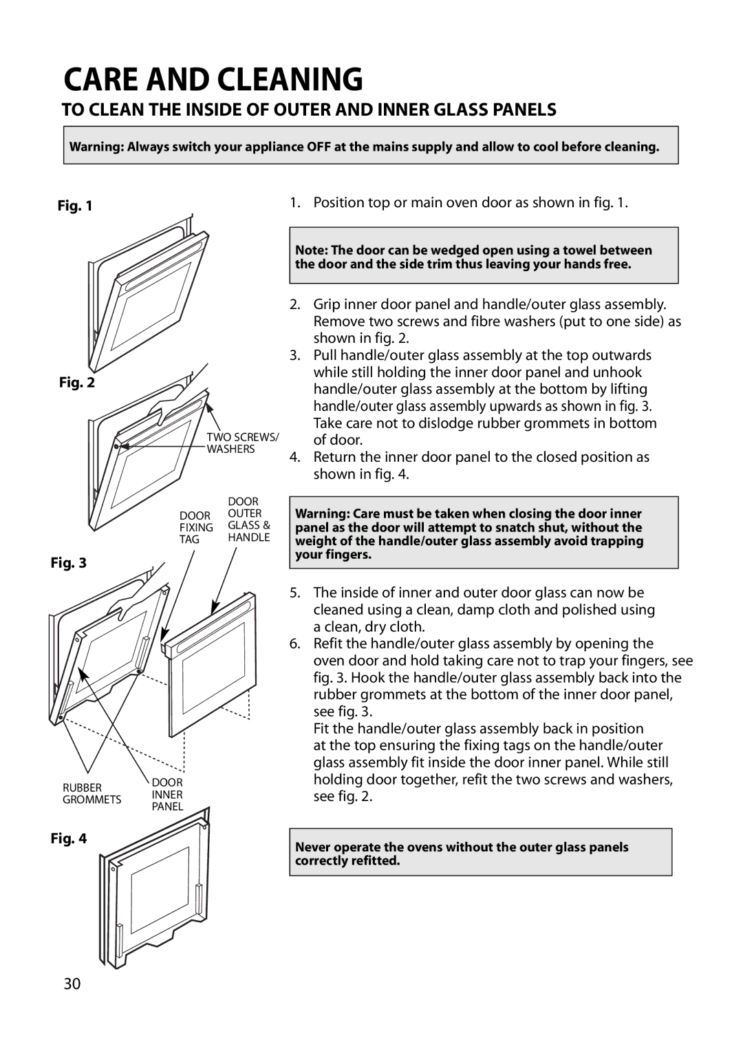 Hotpoint BU62 BU65 manual To Clean the Inside of Outer and Inner Glass Panels 