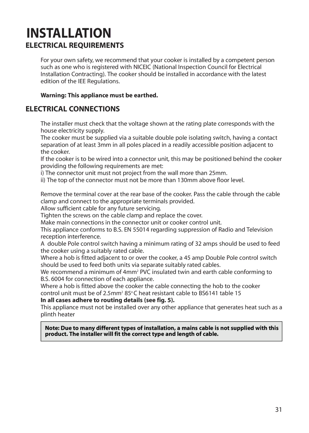 Hotpoint BU62 BU65 manual Installation, Electrical Requirements, Electrical Connections 