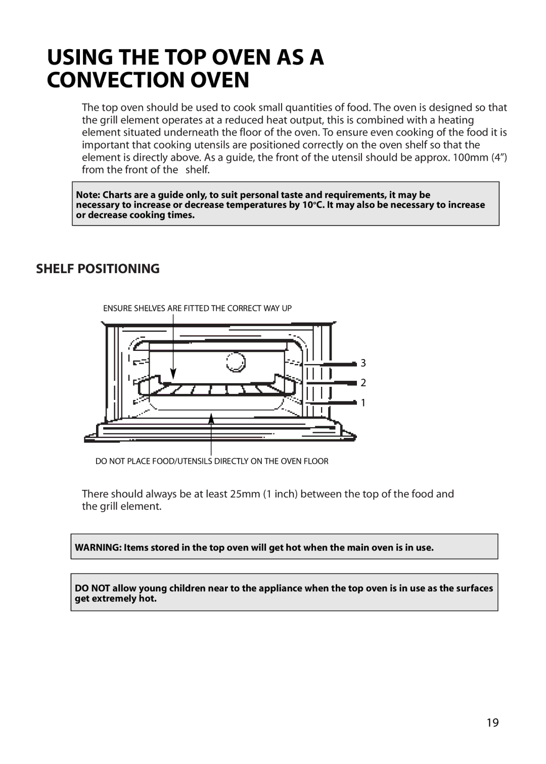 Hotpoint BU82, BU71, BU72 manual Using the TOP Oven AS a Convection Oven, Shelf Positioning 