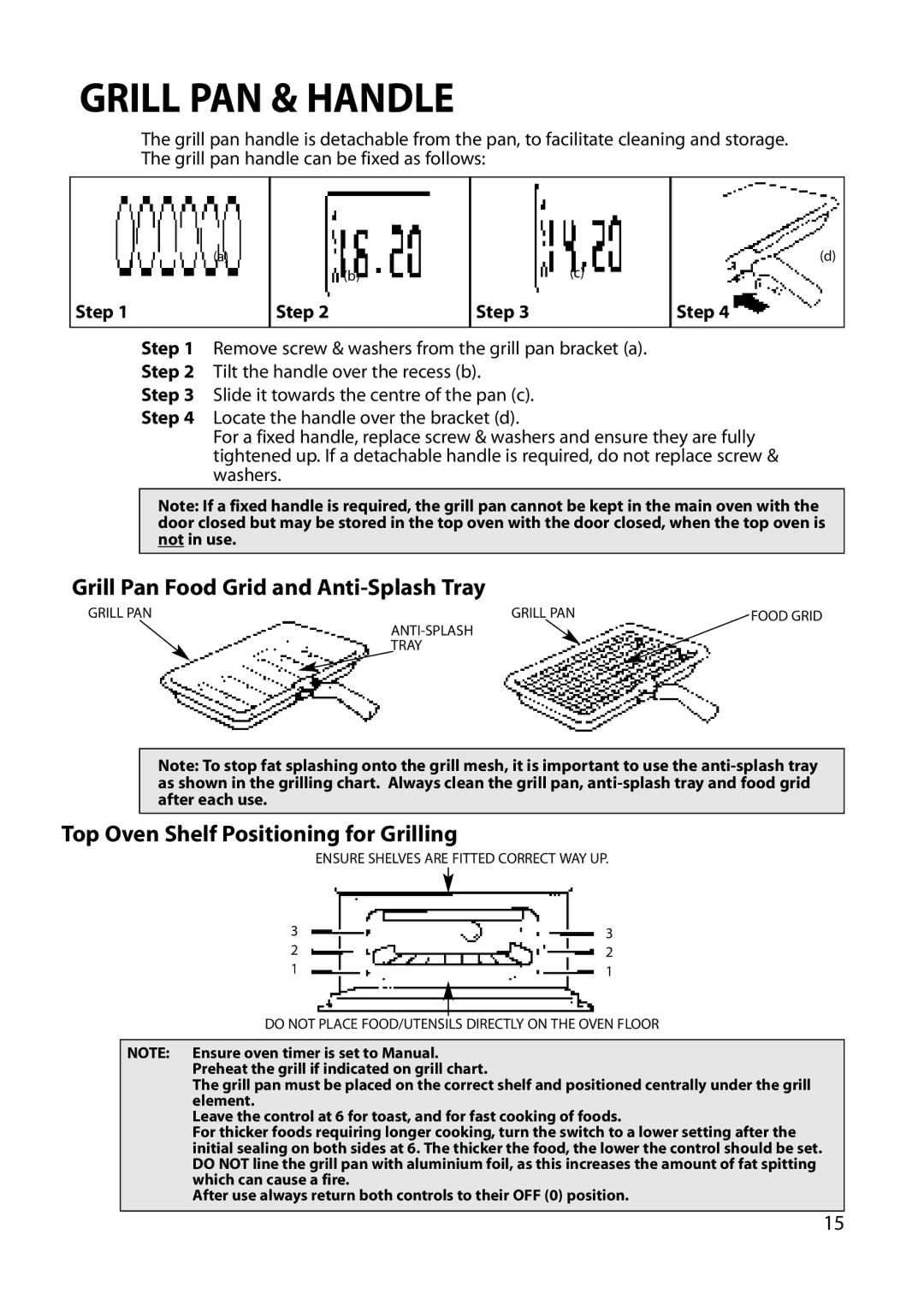 Hotpoint BU82 BU72 BU71 manual Grill PAN & Handle, Step 