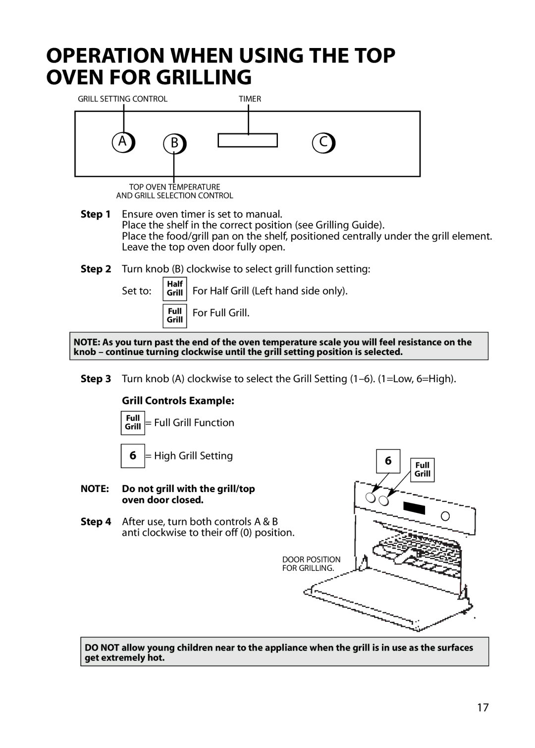 Hotpoint BU82 BU72 BU71 manual Grill Controls Example, = Full Grill Function = High Grill Setting 