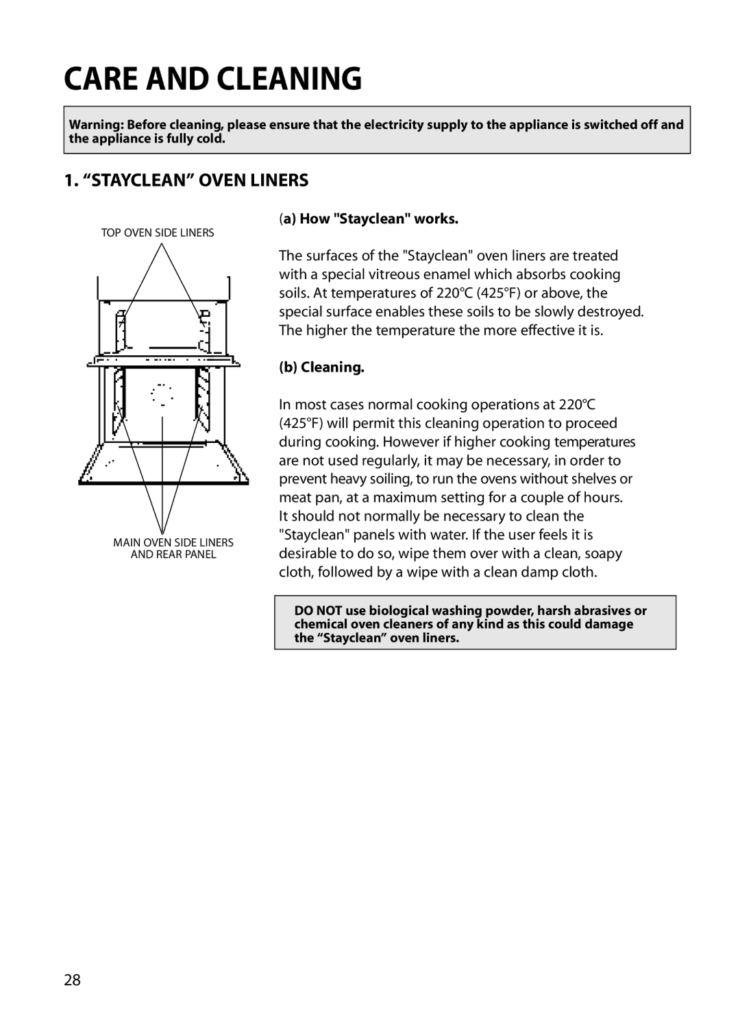 Hotpoint BU82 BU72 BU71 manual Care and Cleaning, Stayclean Oven Liners, How Stayclean works 