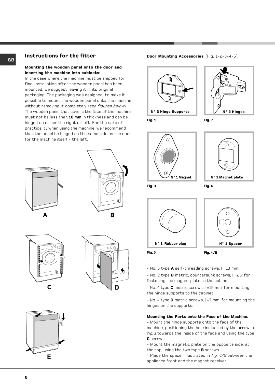 Hotpoint BWD 129 manual Instructions for the fitter 