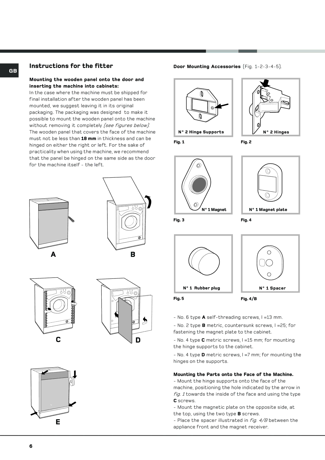 Hotpoint BWM 129 manual Instructions for the fitter 