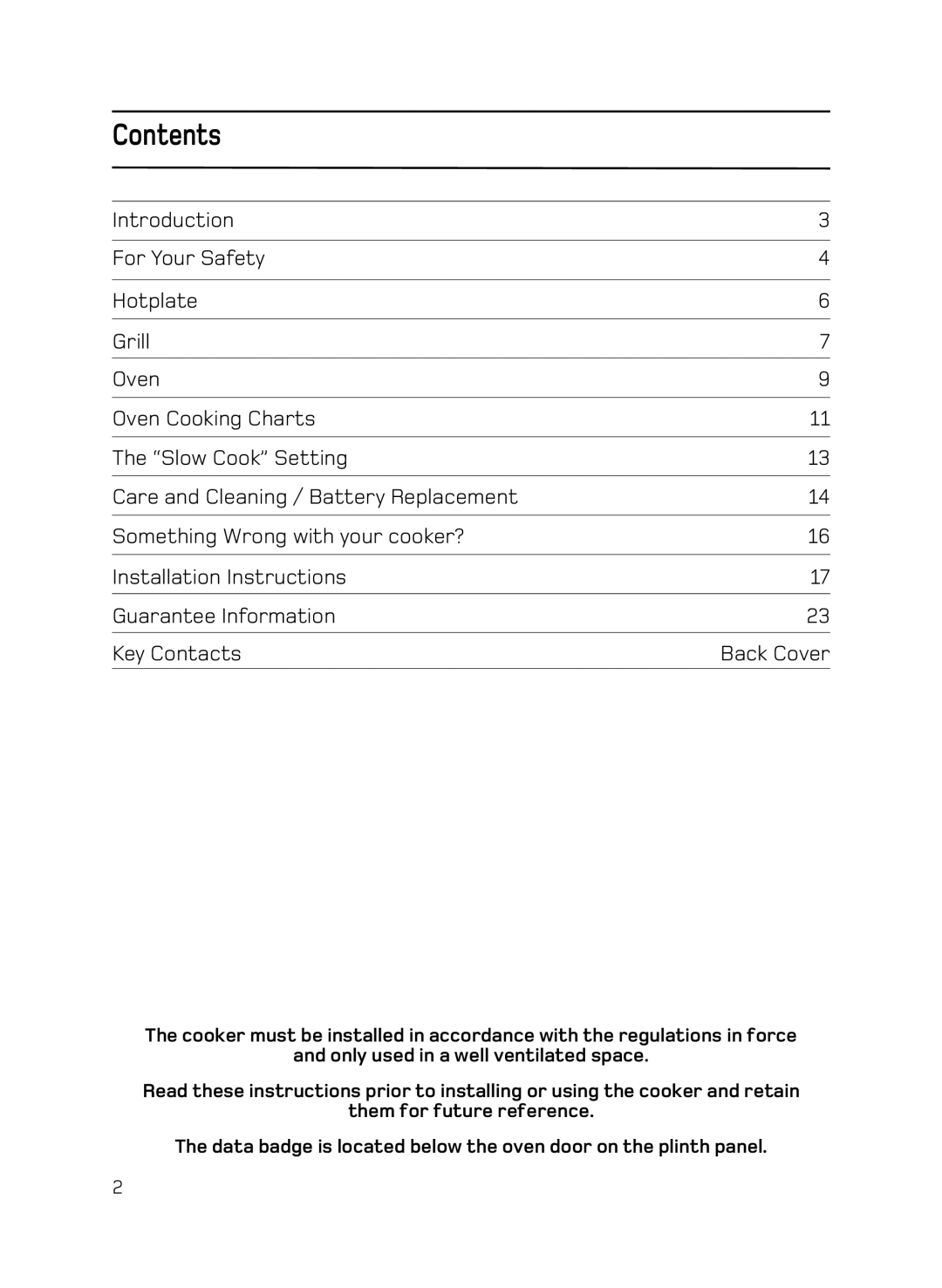 Hotpoint C150 manual Contents 