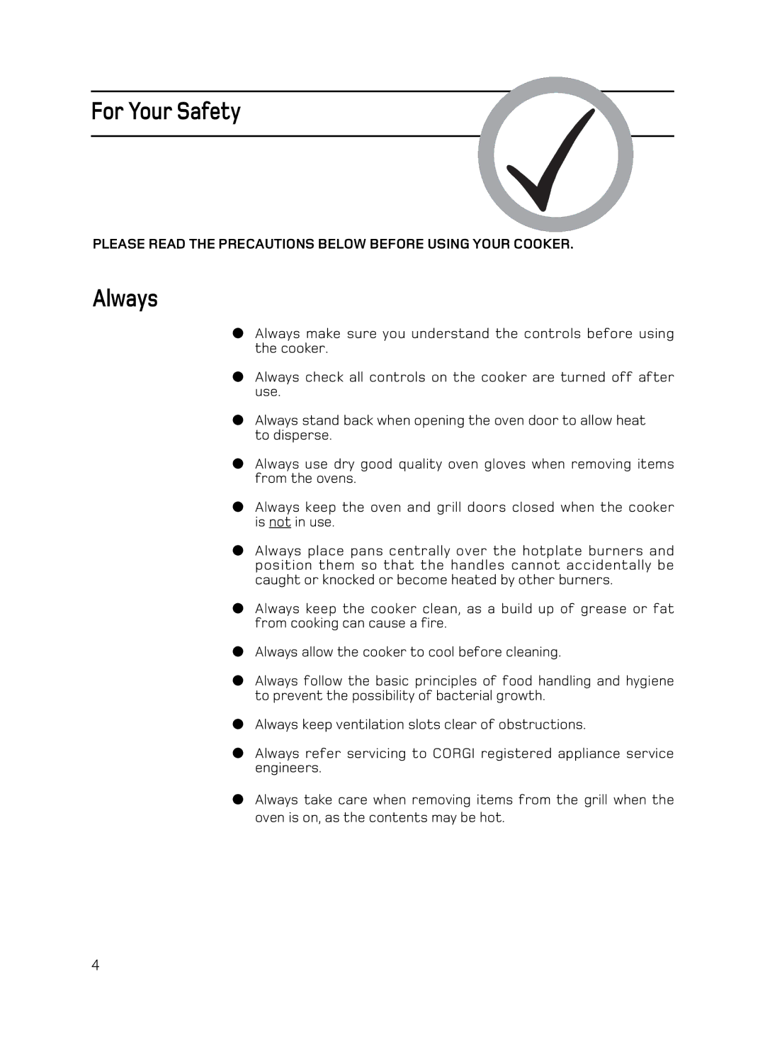 Hotpoint C150 manual For Your Safety, Always 