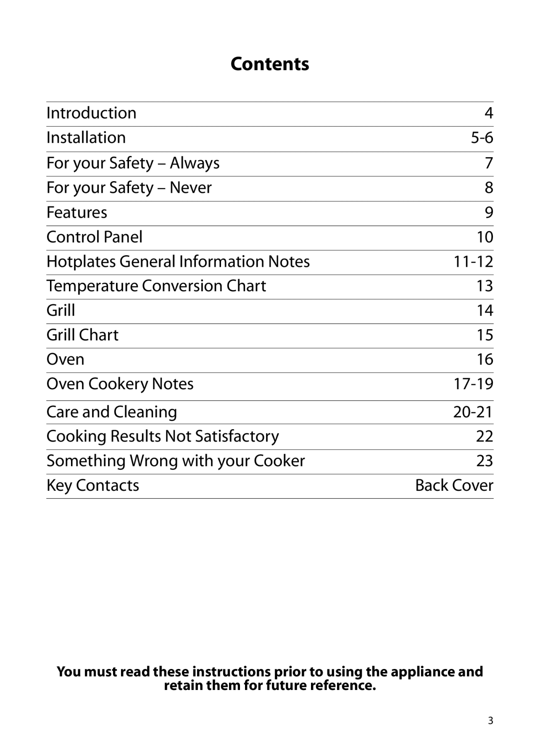 Hotpoint C150E manual Contents 