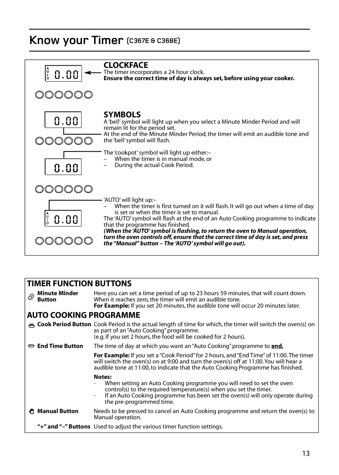 Hotpoint ARC60, 61DC manual Know your Timer C367E & C368E, Clockface 