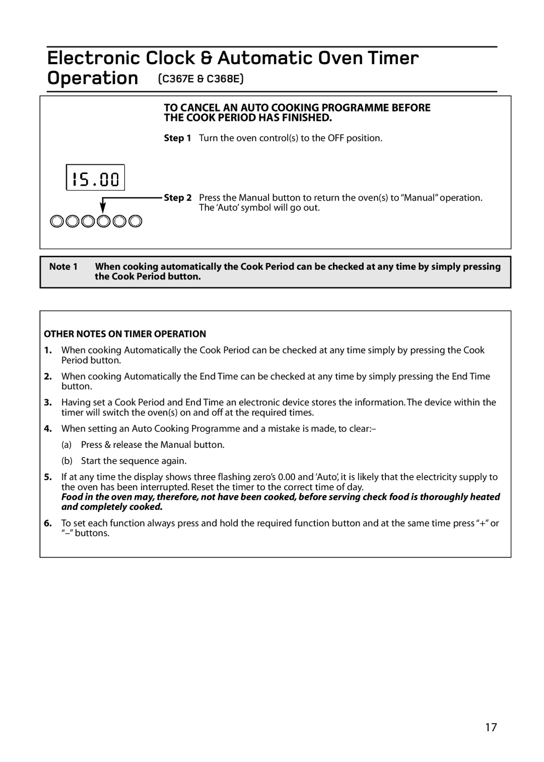 Hotpoint C368, C367E, ARC60, 61DC manual Other Notes on Timer Operation 