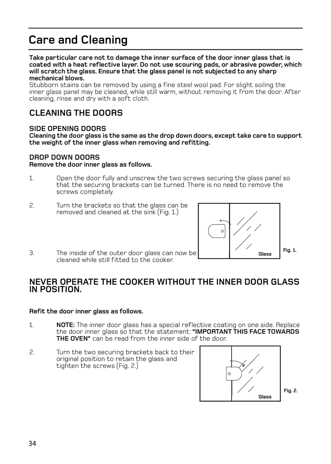 Hotpoint ARC60, C367E, C368, 61DC manual Remove the door inner glass as follows, Refit the door inner glass as follows 