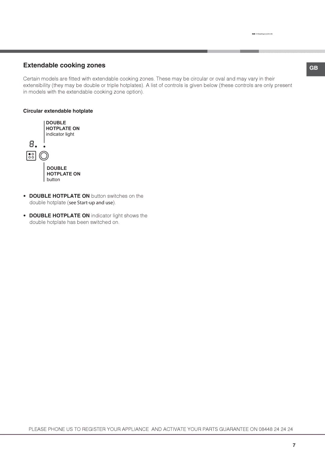 Hotpoint KSC 640 X S, CBRA 640 X S, CRA 641 D C manual Extendable cooking zones, Circular extendable hotplate 