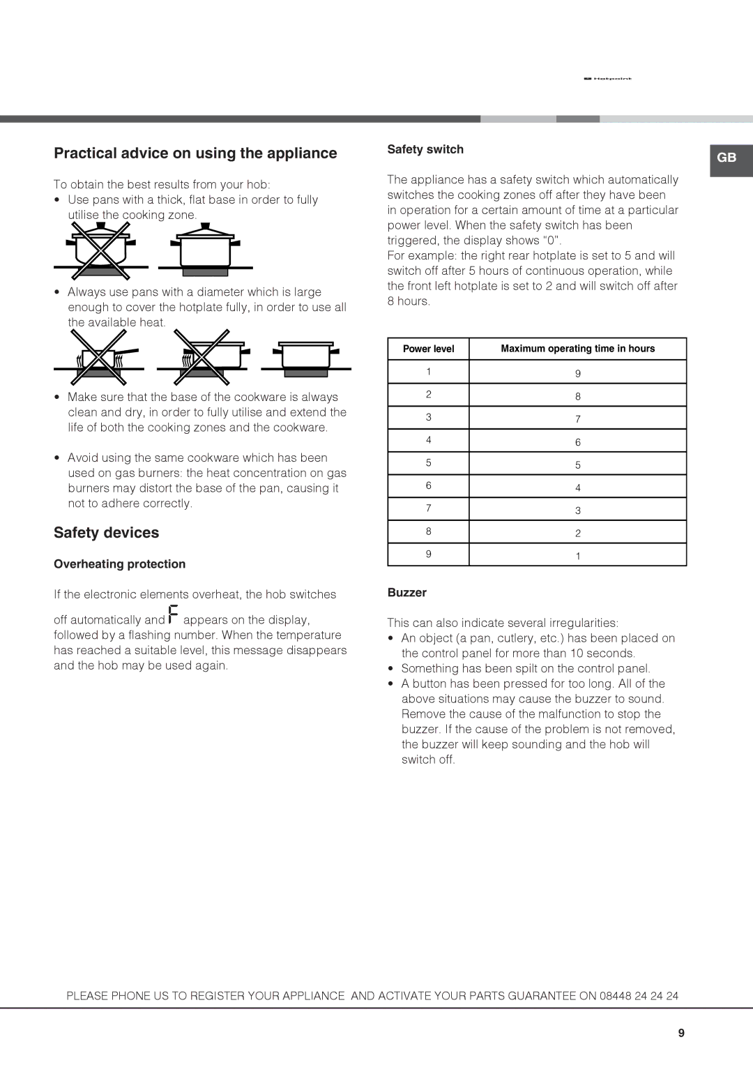 Hotpoint CBRA 640 X S manual Practical advice on using the appliance, Safety devices, Overheating protection, Safety switch 