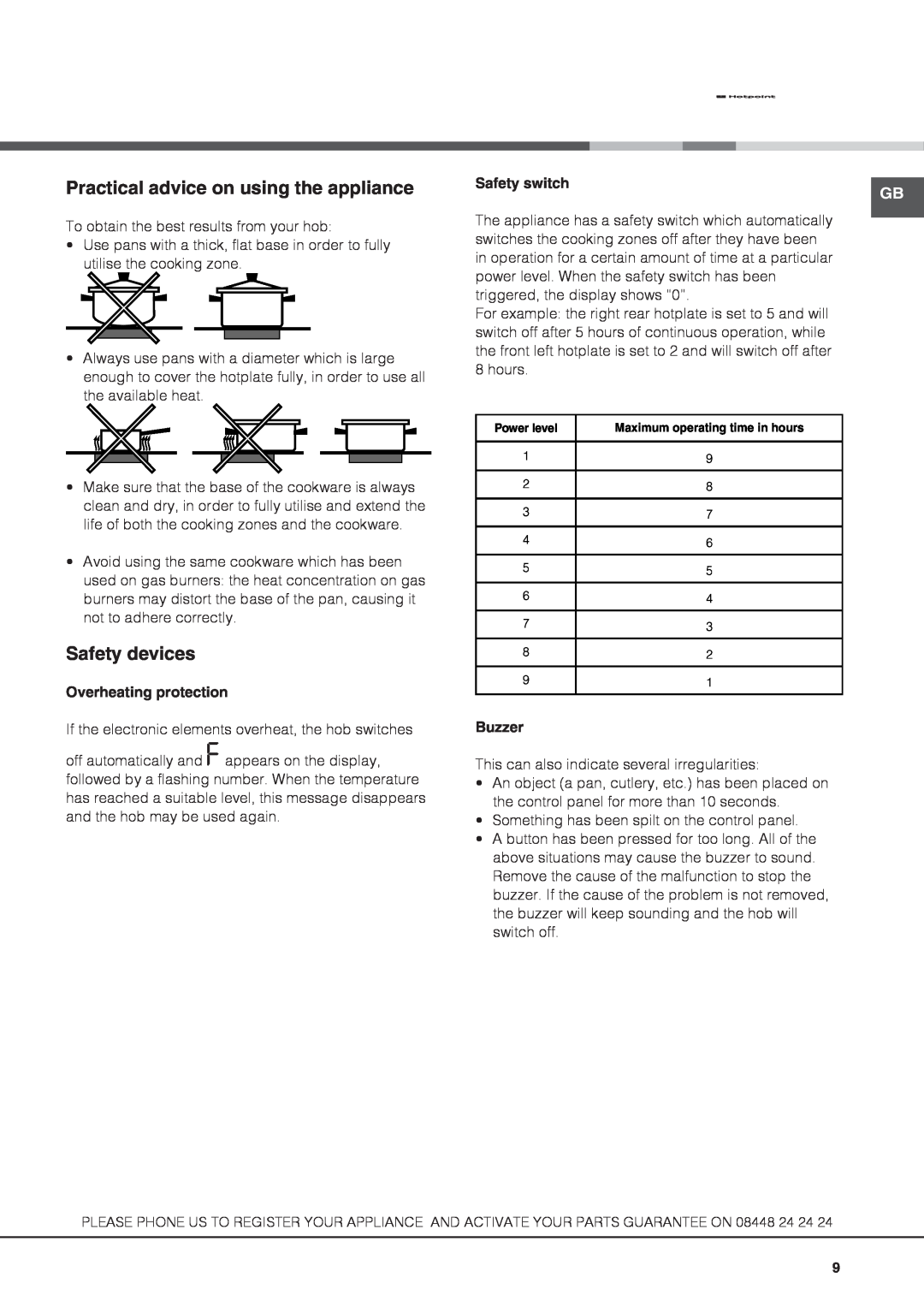 Hotpoint CBRA 640 X S manual Practical advice on using the appliance, Safety devices, Overheating protection, Safety switch 
