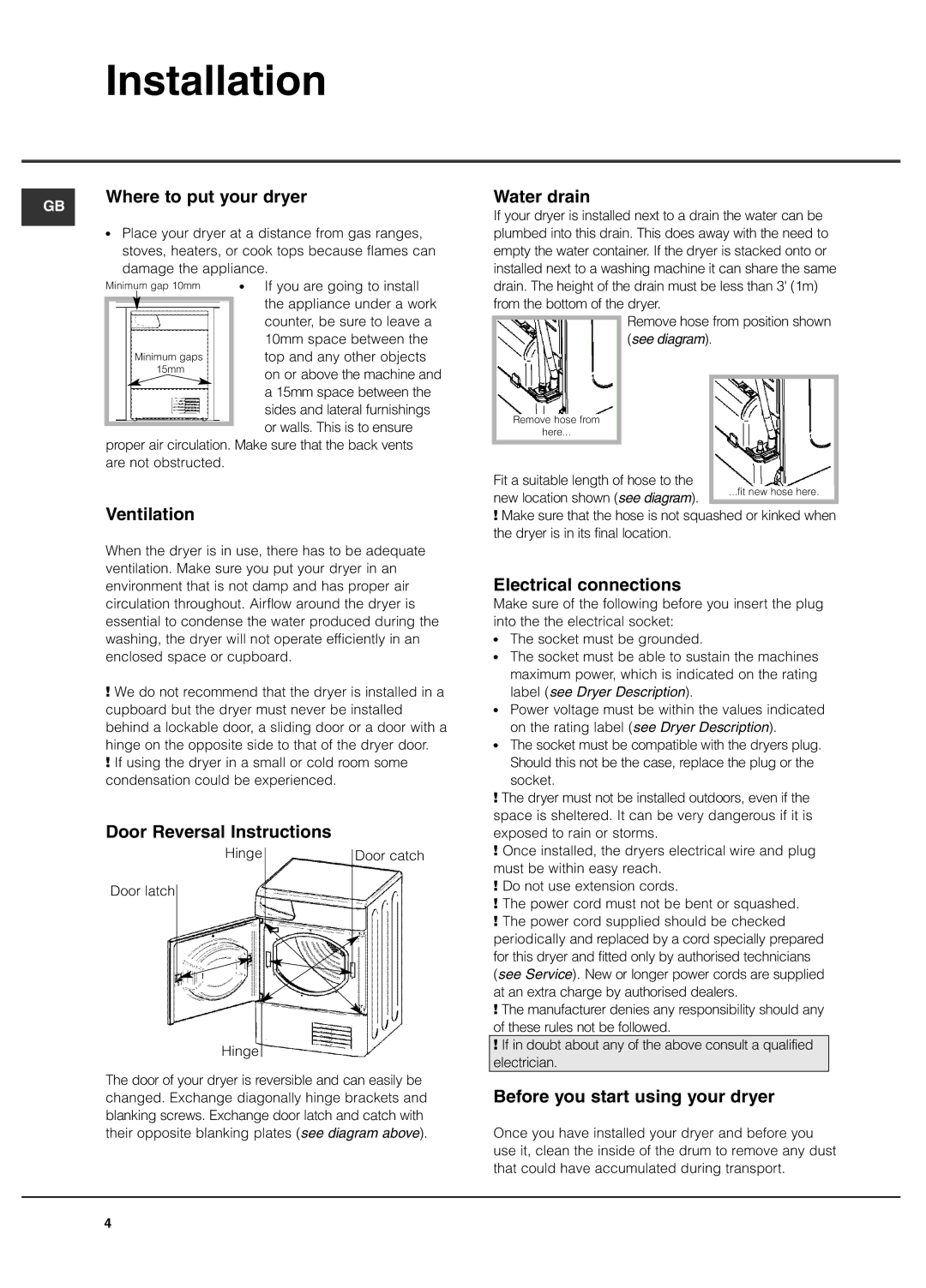 Hotpoint CDN 7000 manual Installation 