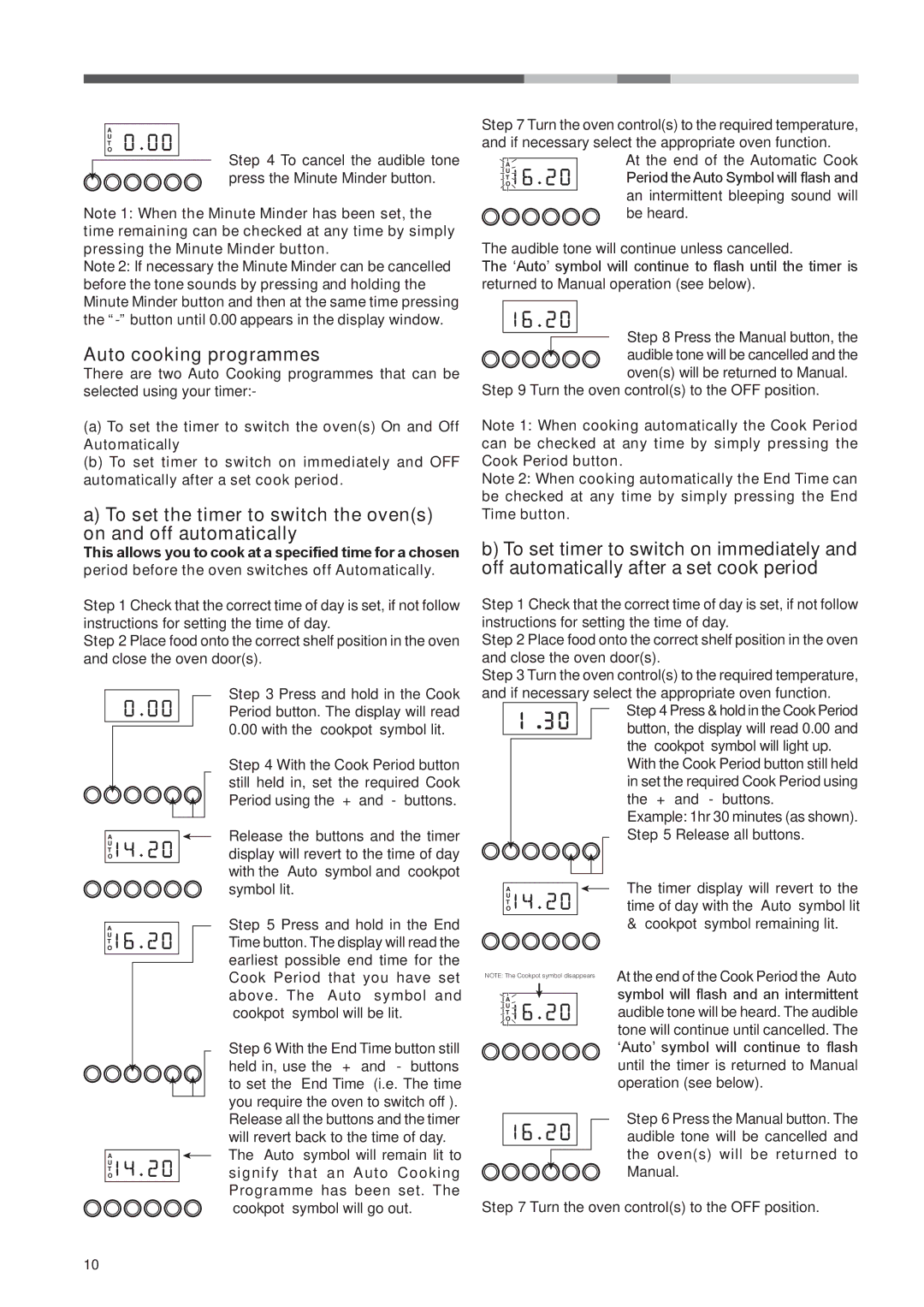 Hotpoint CH 10755 GF S, CH 10756 GF S Auto cooking programmes, To cancel the audible tone, Press the Minute Minder button 