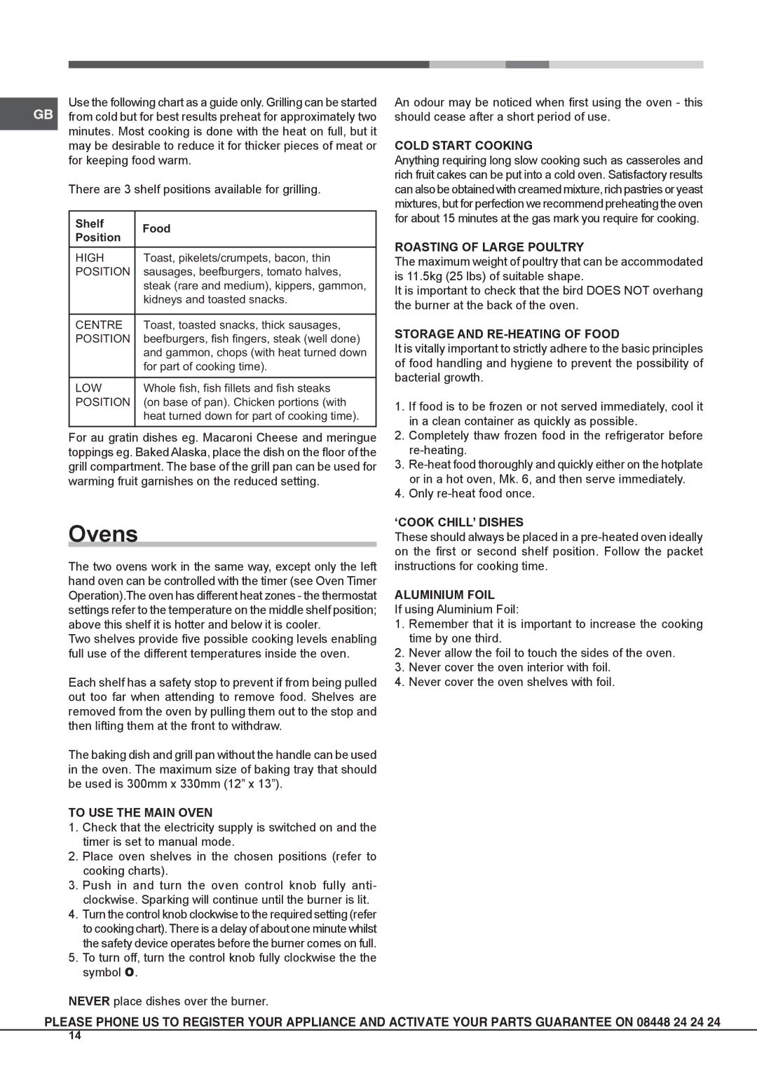 Hotpoint CH 10750 GF S, CH 10756 GF S, CH 10755 GF S operating instructions Ovens 