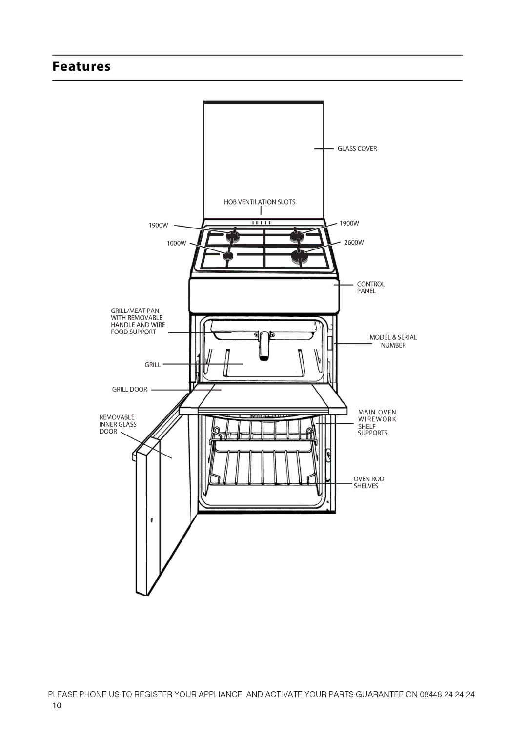 Hotpoint CH50GCIK manual Features 