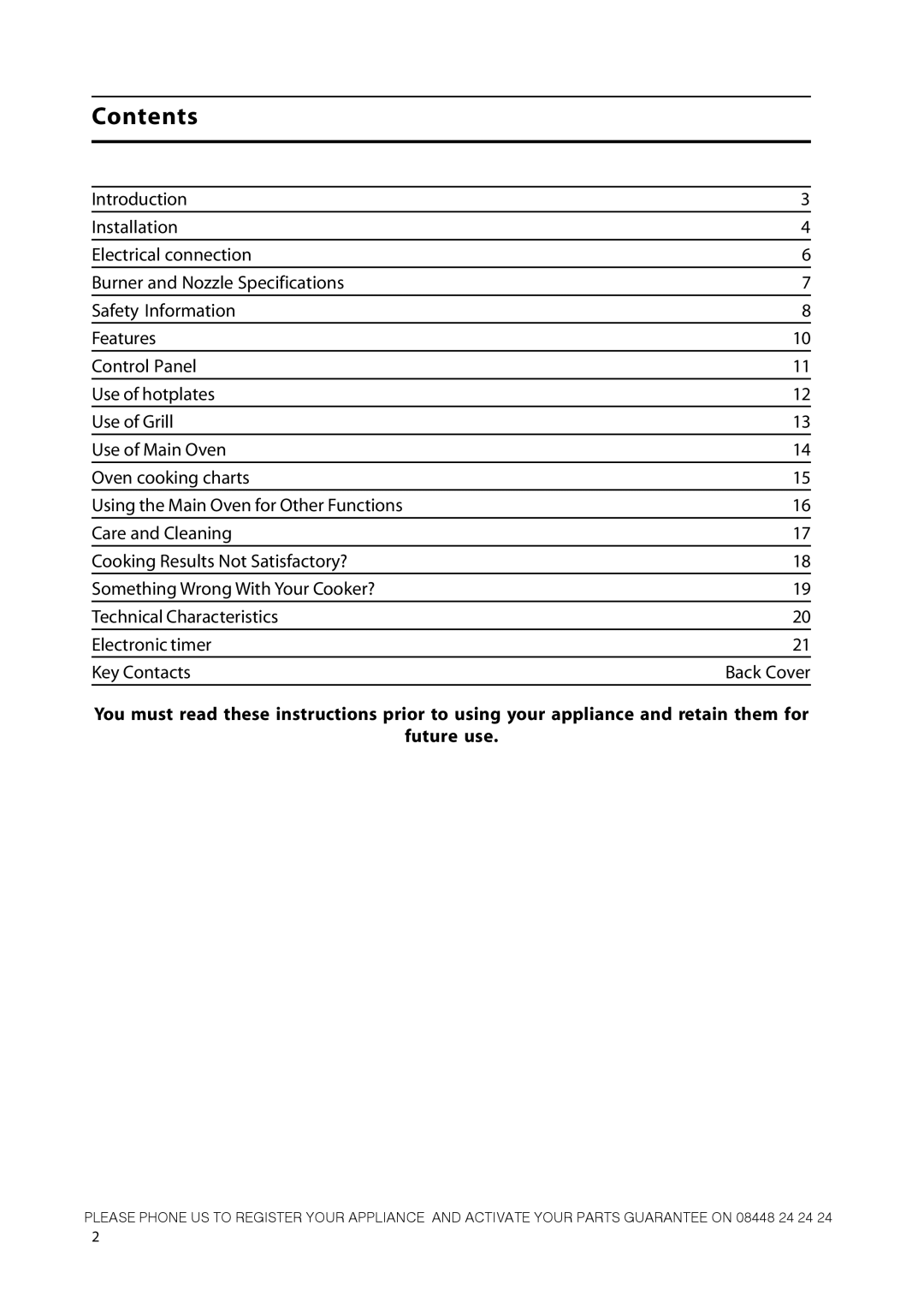 Hotpoint CH50GCIK manual Contents 