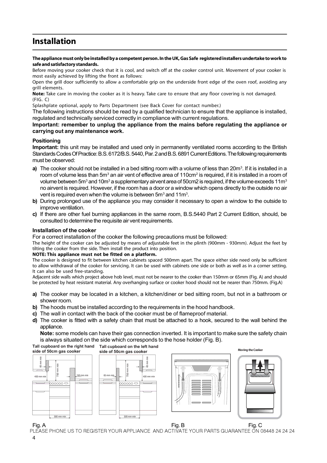 Hotpoint CH50GCIK manual Installation, Fig. a 