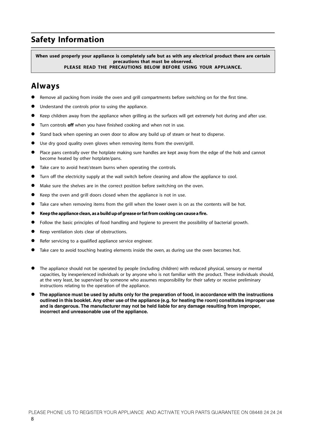 Hotpoint CH50GCIK manual Safety Information, Always 