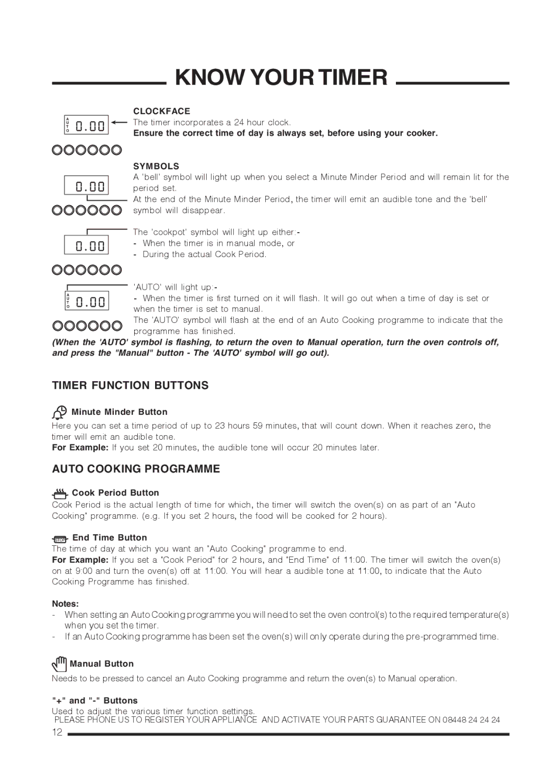 Hotpoint CH60 EKS, CH60EKKS, CH60EKWS installation instructions Know Your Timer, Clockface, Symbols 