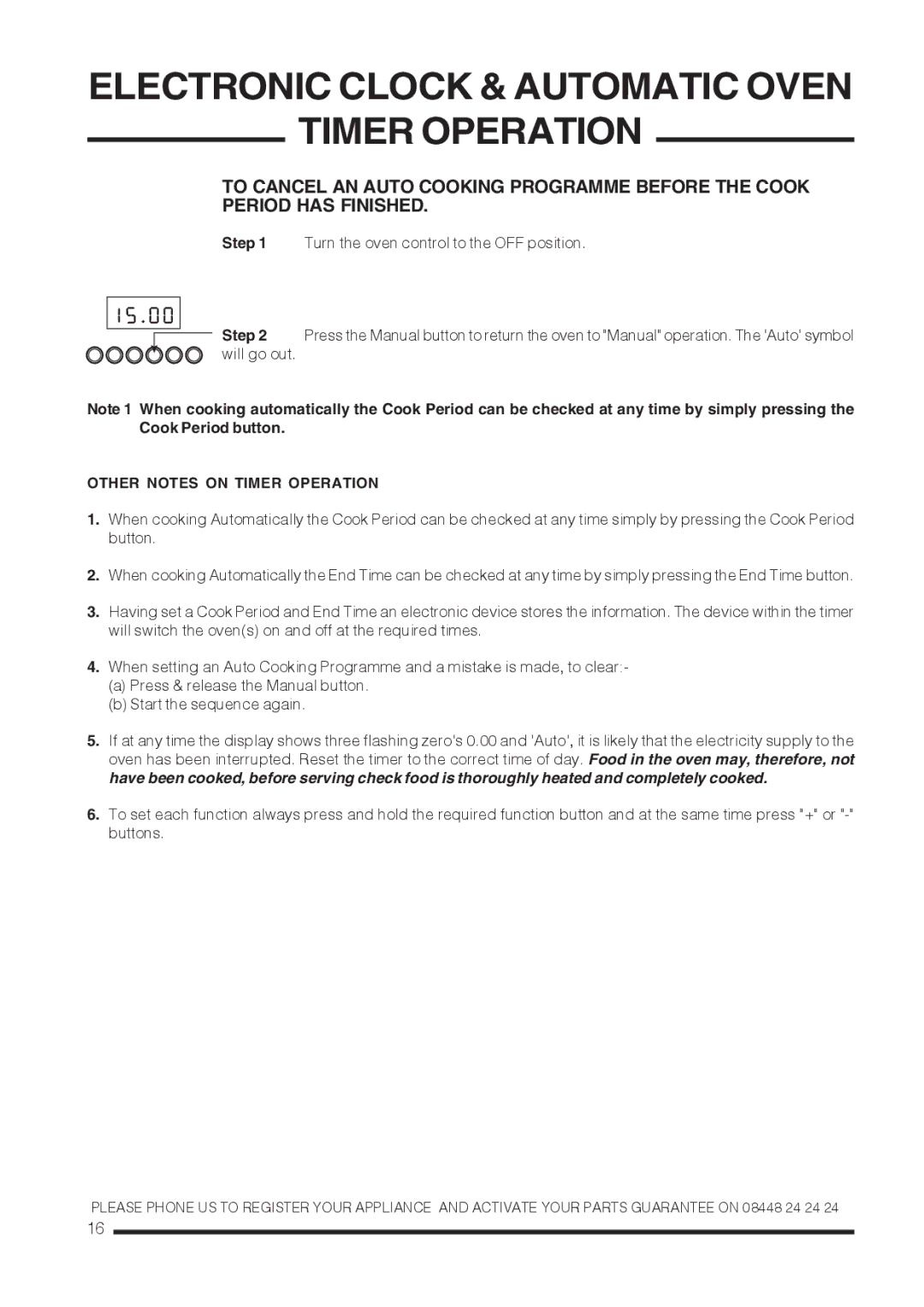 Hotpoint CH60EKKS, CH60 EKS, CH60EKWS installation instructions Other Notes on Timer Operation 