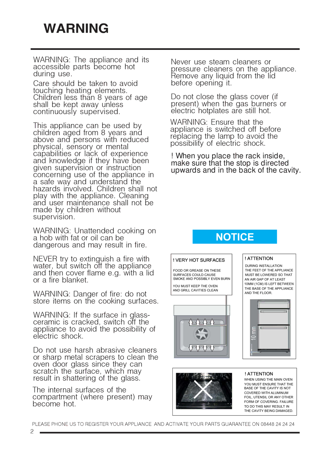 Hotpoint CH60EKWS, CH60 EKS, CH60EKKS installation instructions Very HOT Surfaces 