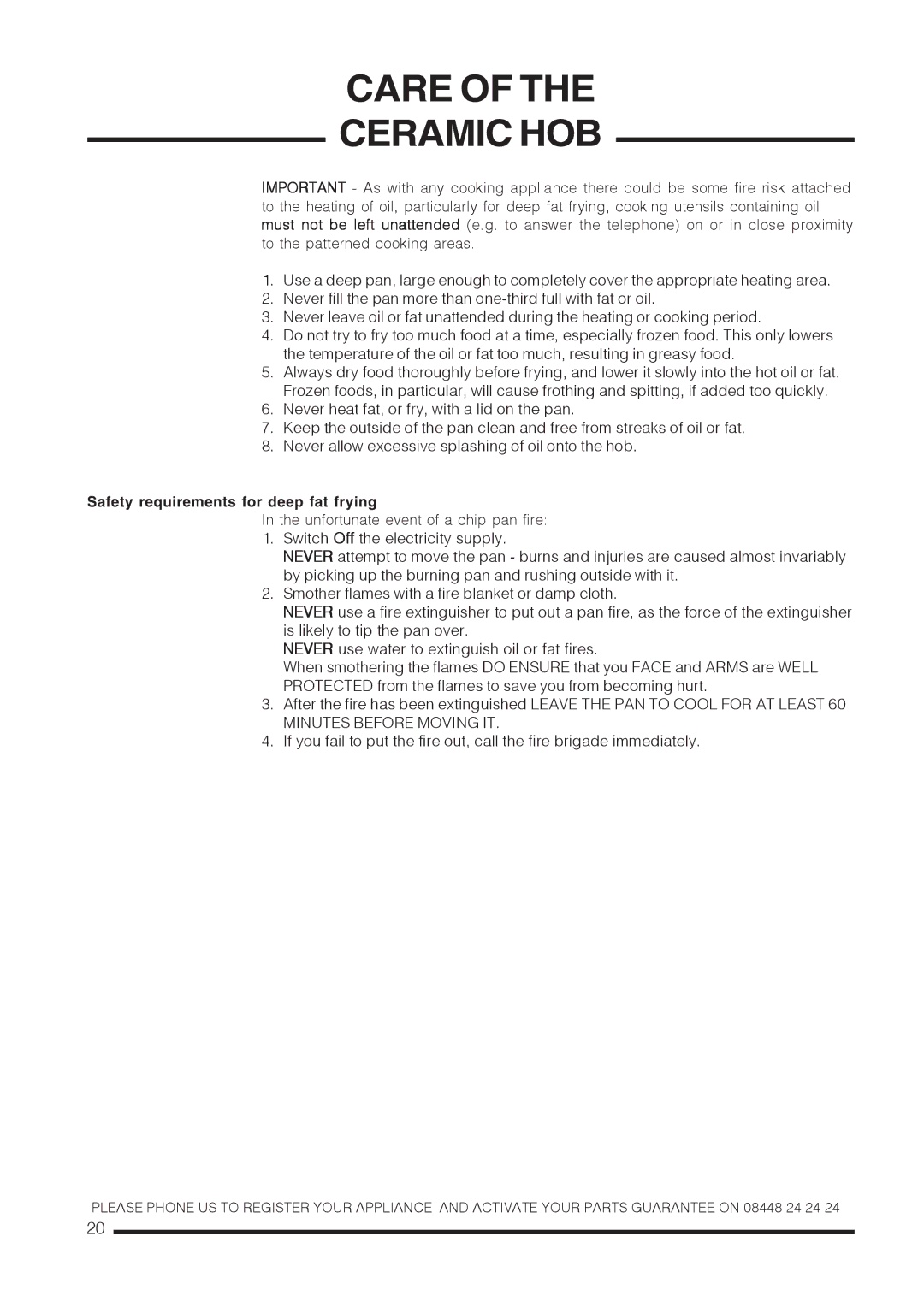 Hotpoint CH60EKWS, CH60 EKS, CH60EKKS installation instructions Safety requirements for deep fat frying 