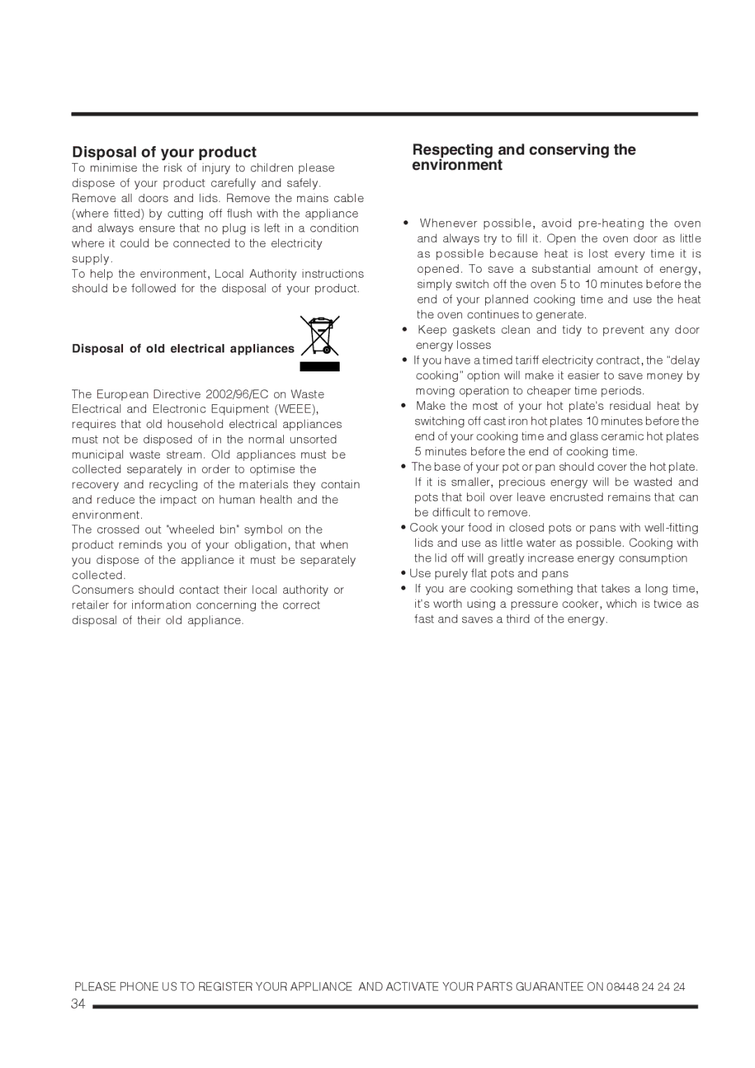 Hotpoint CH60EKKS, CH60 EKS, CH60EKWS Disposal of your product, Disposal of old electrical appliances 