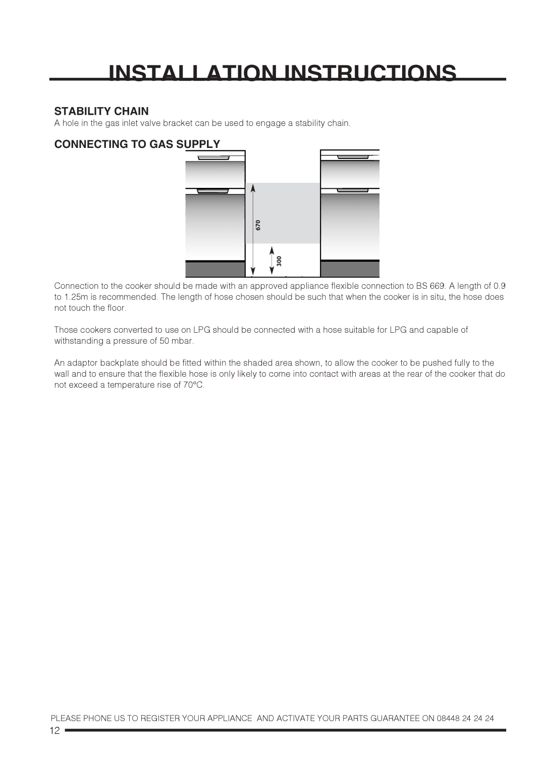 Hotpoint CH60DPCF S, CH60DTCF S, CH60DPXF S, CH60DTXFS installation instructions Stability Chain, Connecting to GAS Supply 