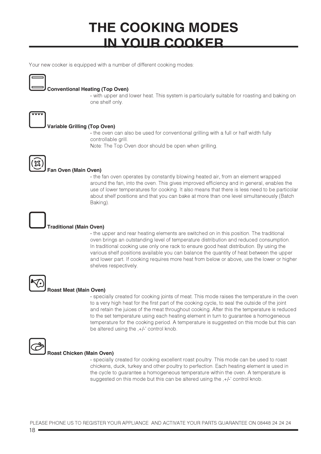 Hotpoint CH60DPXF S, CH60DPCF S, CH60DTCF S, CH60DTXFS installation instructions Cooking Modes Your Cooker 